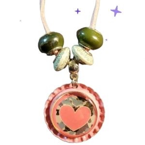 New handmade camo pink heart bottlecap necklace,one of a kind new